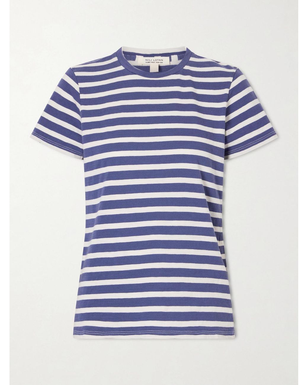 Nili Lotan Blue Lana Striped Cotton T-Shirt