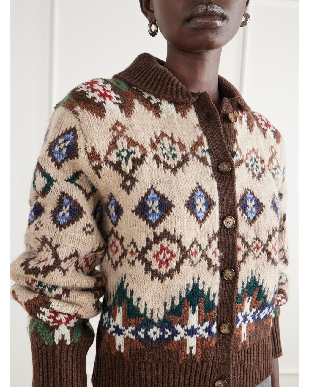 Polo Ralph Lauren Brown Fair Isle Wool And Cashmere-Blend Jacquard Cardigan