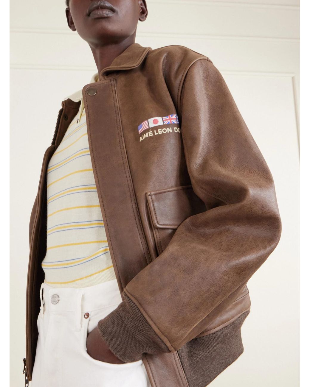 Aimé Leon Dore Brown World's Borough Printed Leather Jacket