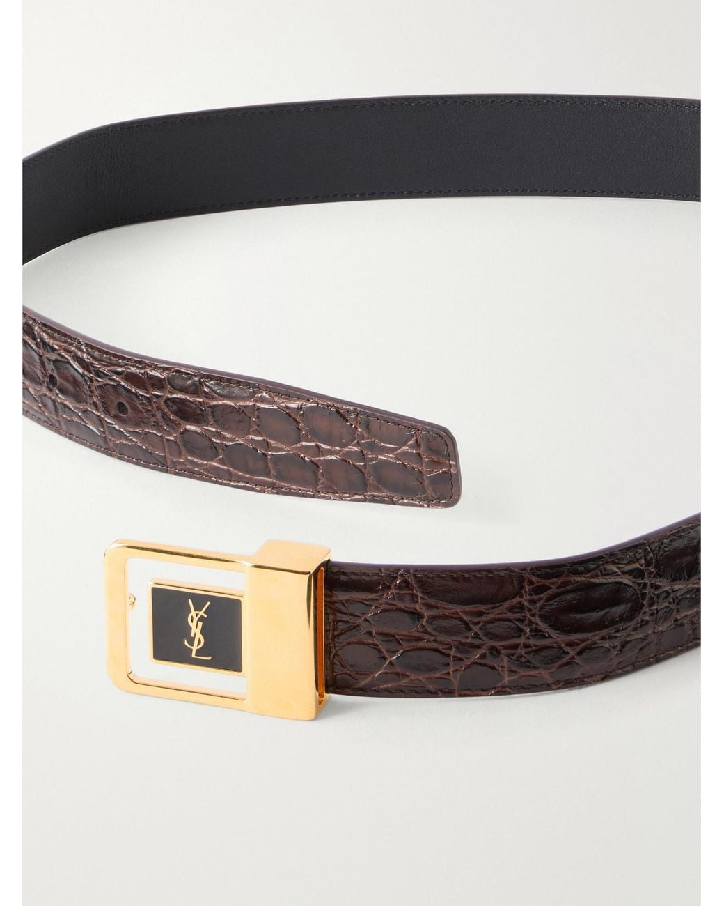 Saint Laurent Black La 66 Croc-Effect Leather Belt