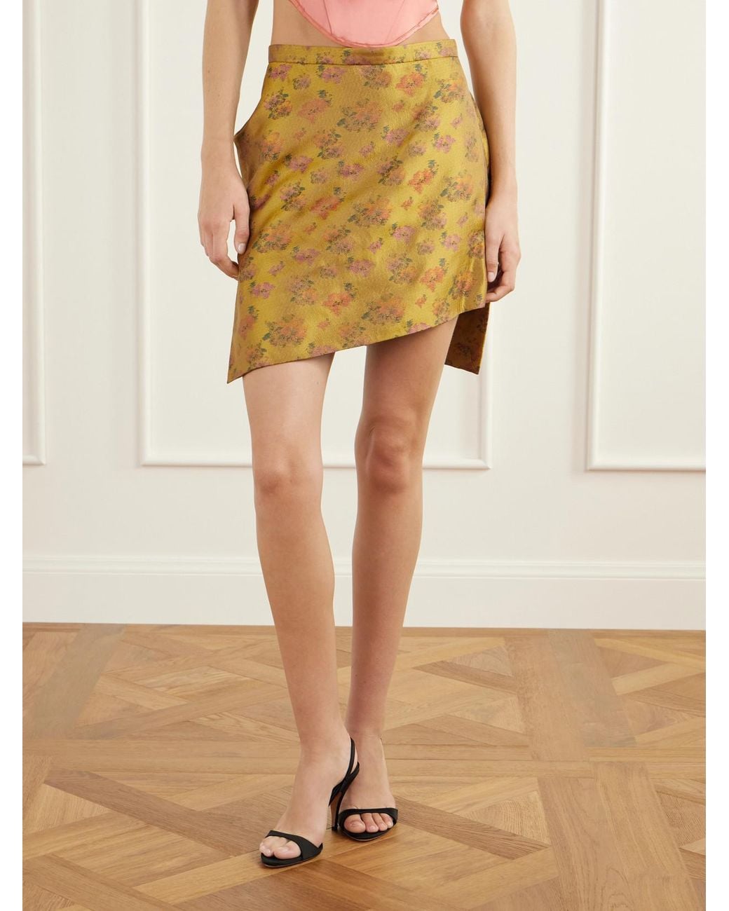 Vivienne Westwood Yellow Infinity Asymmetric Wrap-Effect Floral-Jacquard Duchess-Silk Mini Skirt
