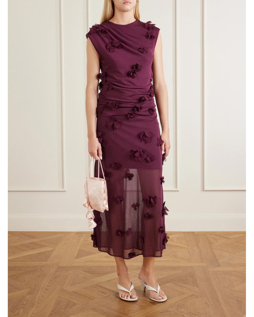 Jonathan Simkhai Purple Tessa Appliquéd Tulle Blouse