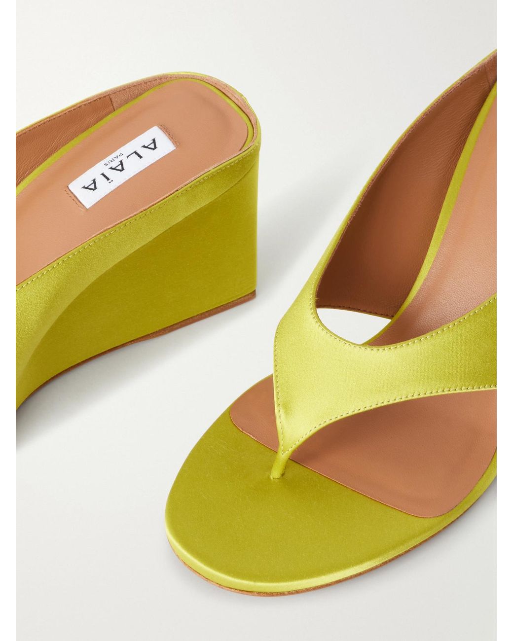 Alaïa Yellow Tong 75 Satin Wedge Sandals