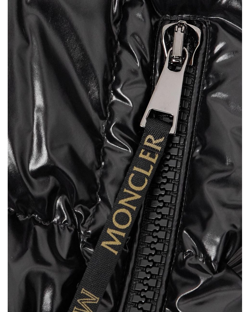 Moncler Black Hooded Quilted Glossed-Shell Down Jacket
