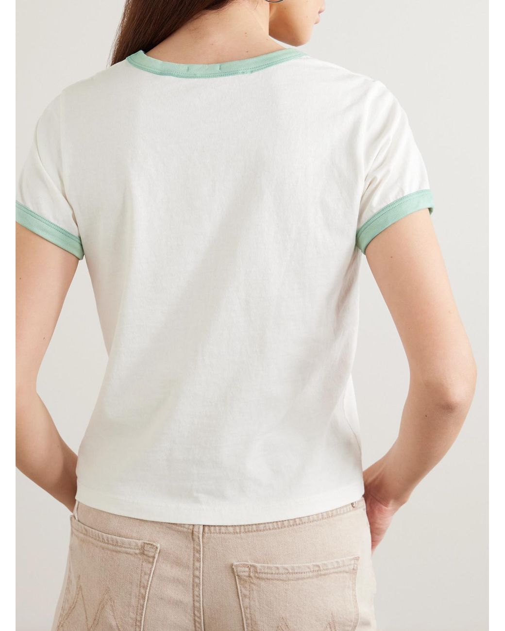 Mother White Itty Bitty Cropped Flocked Cotton-Jersey T-Shirt