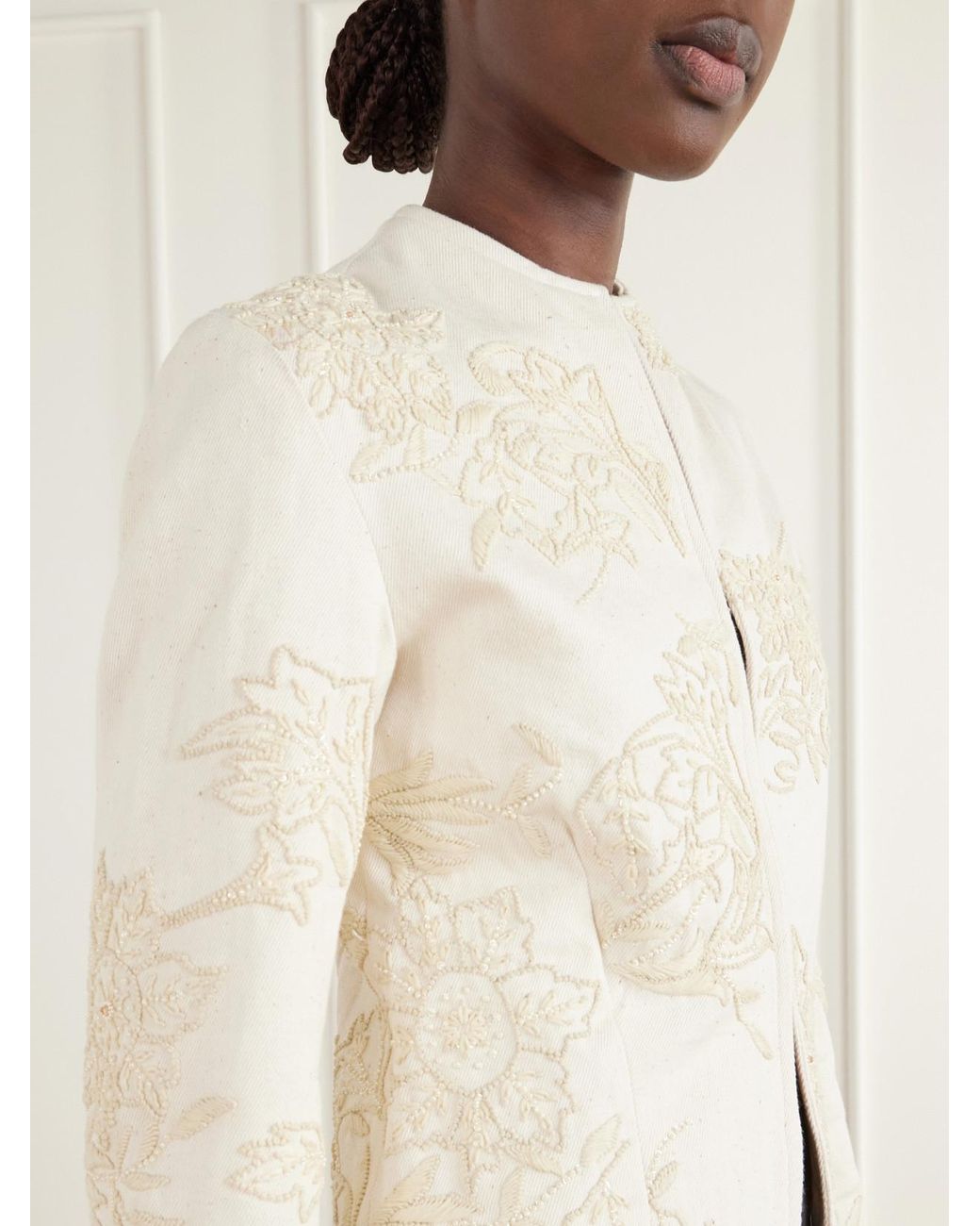 Kartik Research Natural Bead-Embroidered Denim Jacket