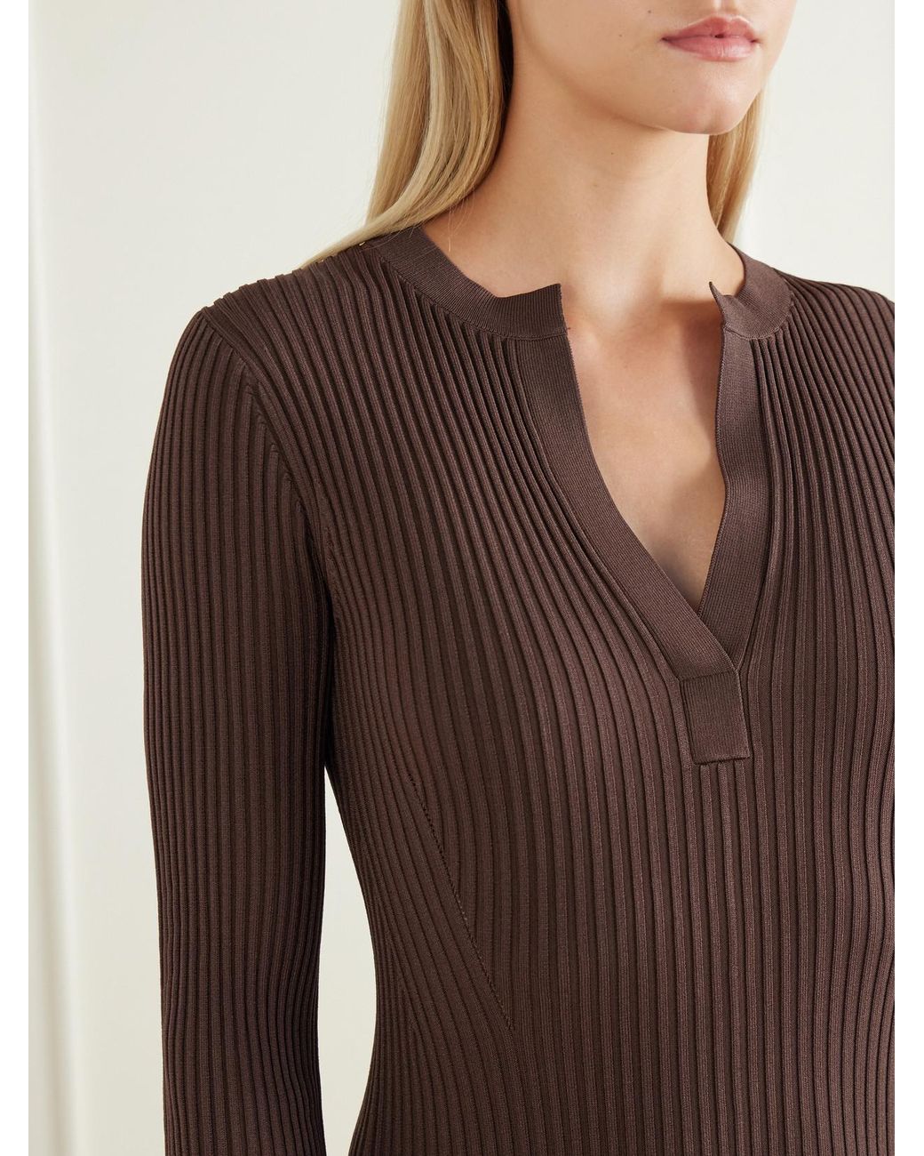 Jonathan Simkhai Brown Genna Ribbed Woven Midi Dress