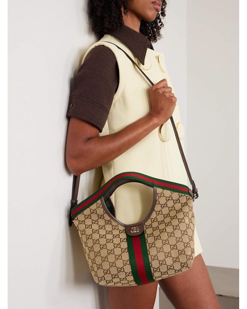 Gucci Metallic Giglio Small Leather-Trimmed Canvas-Jacquard Tote
