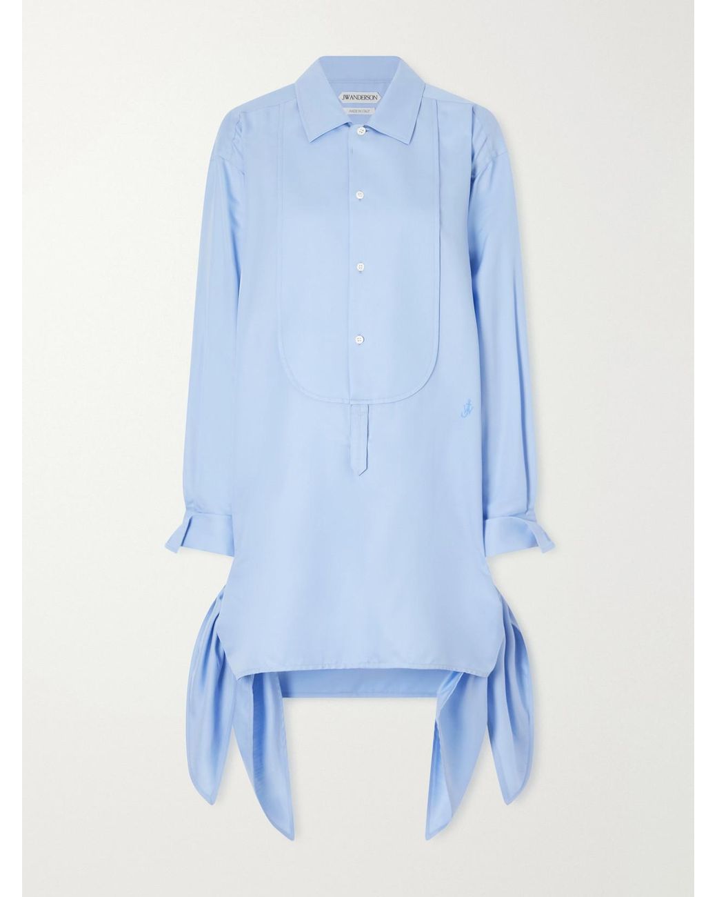 J.W. Anderson Blue Tie-Detailed Logo-Embroidered Cotton And Silk-Blend Poplin Mini Dress
