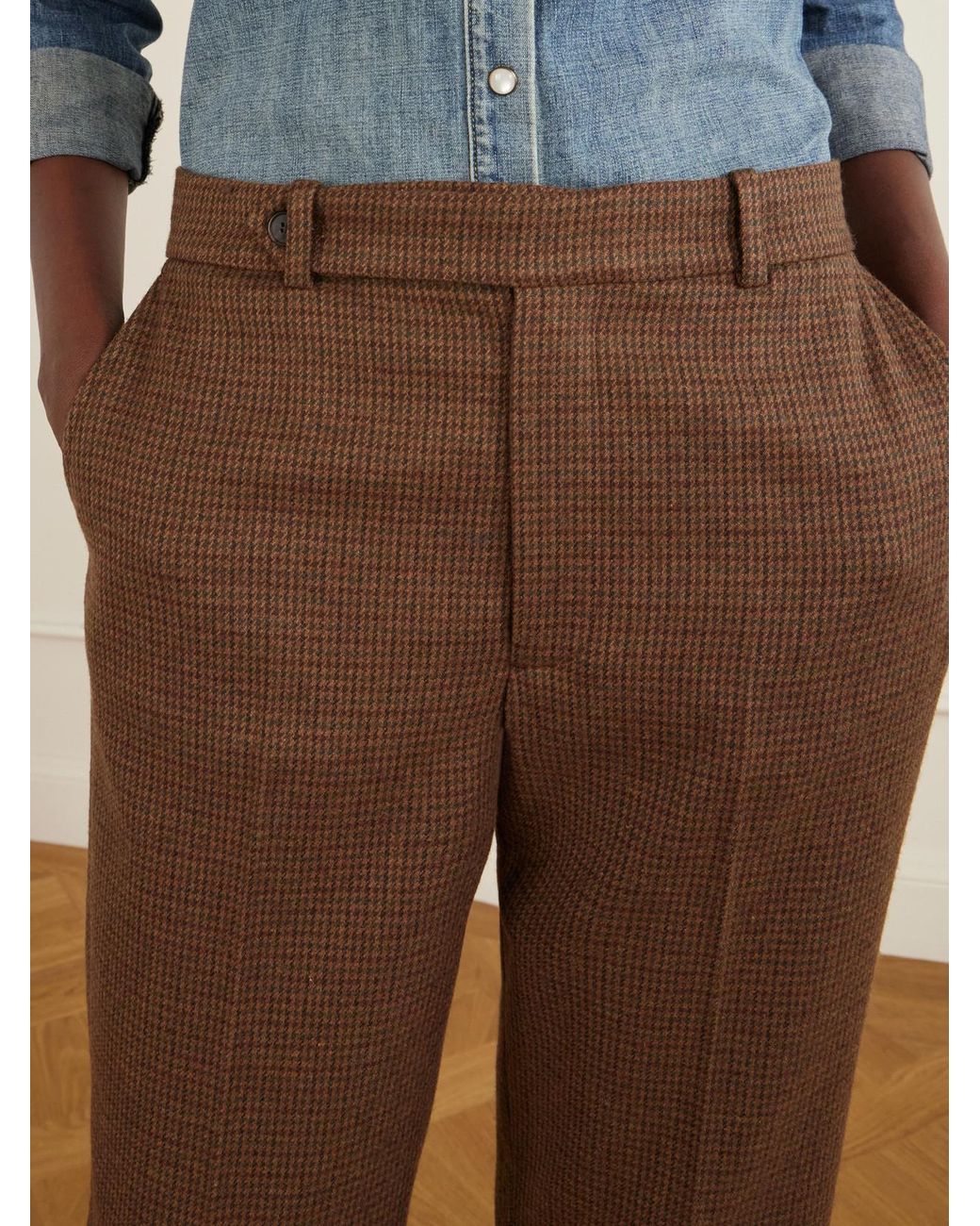 Polo Ralph Lauren Brown Houndstooth Cotton-Blend Straight-Leg Pants