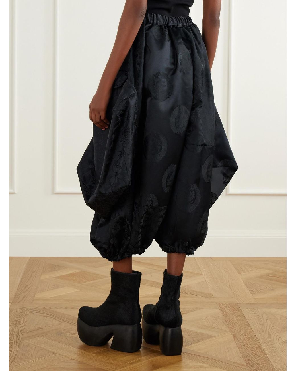 Comme des Garçons Blue Gathered Cropped Satin-Jacquard Wide-Leg Pants