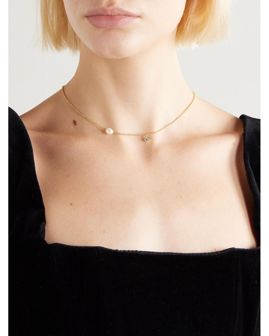 COMPLETEDWORKS White Plated, Crystal And Pearl-Like Necklace