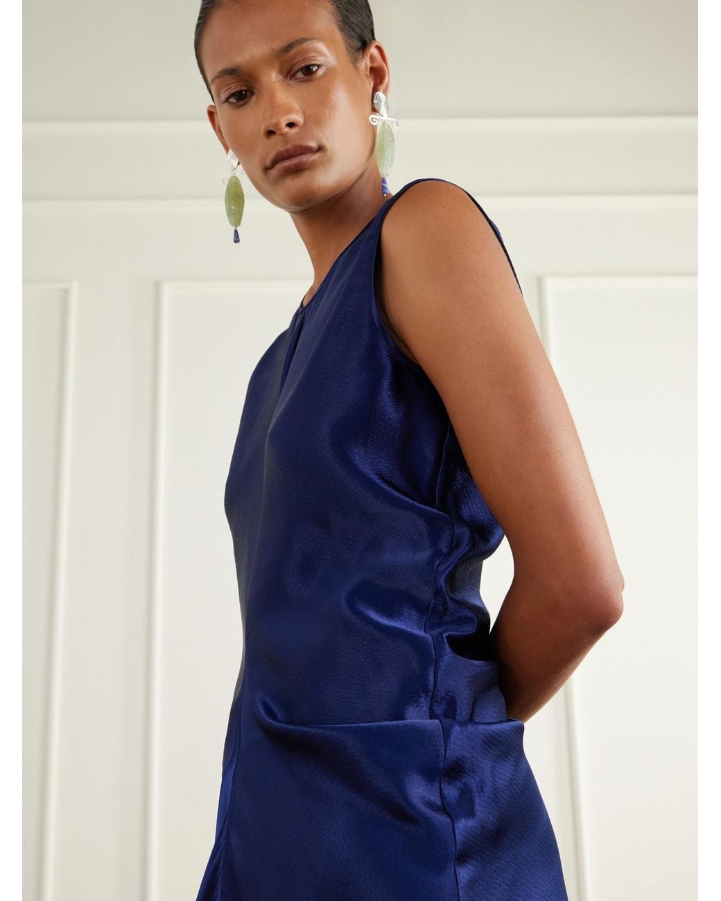 FFORME Blue Lillian Draped Satin Midi Dress