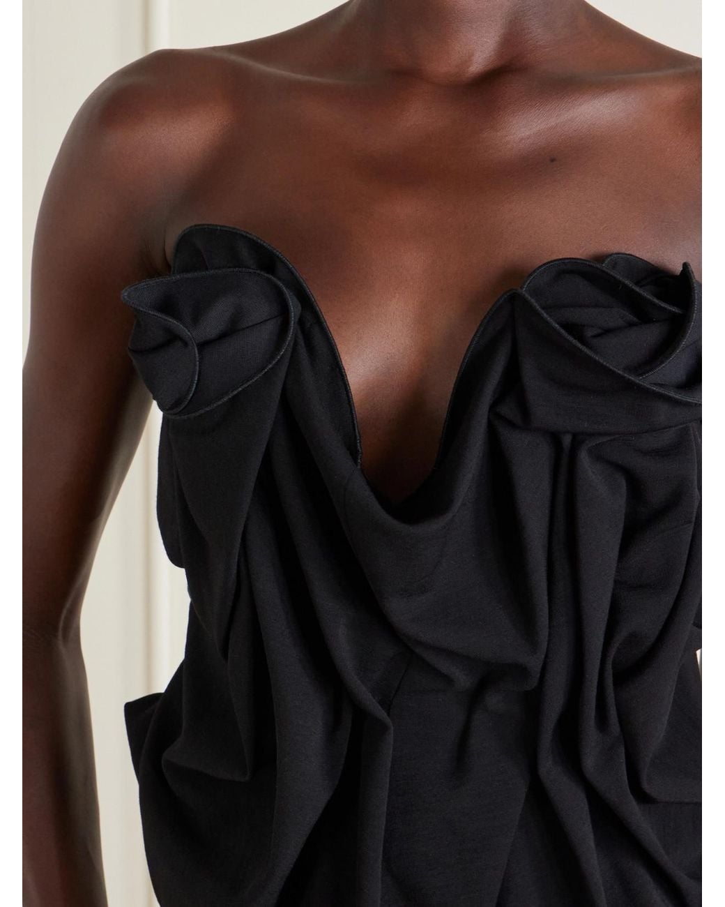 Magda Butrym Black Appliquéd Cropped Wool-Blend Bustier Top