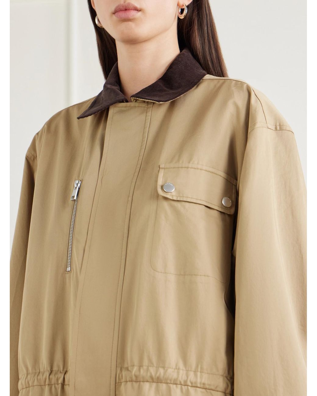 FRAME Natural The Safari Drawstring Corduroy-Trimmed Cotton-Twill Jacket