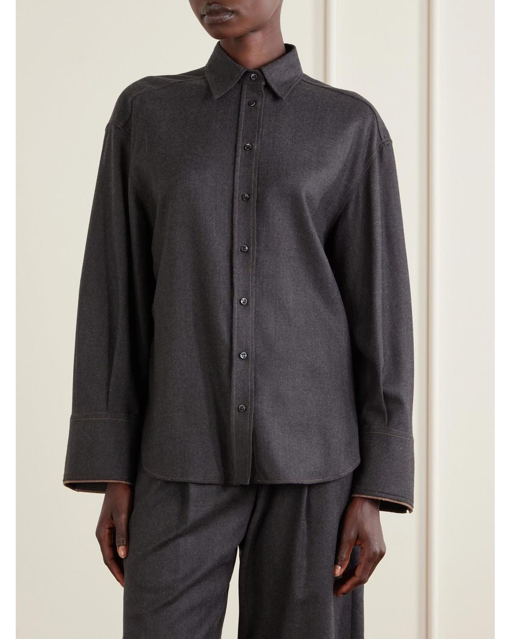 Brunello Cucinelli Blue Oversized Wool Shirt
