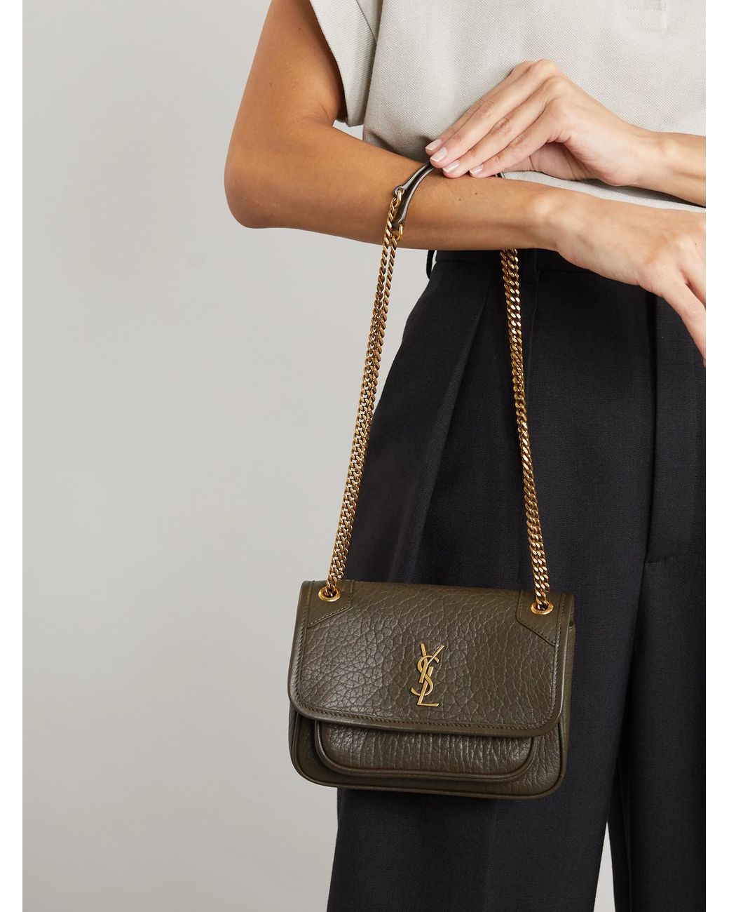 Saint Laurent Brown Niki Mini Crinkled-Leather Shoulder Bag