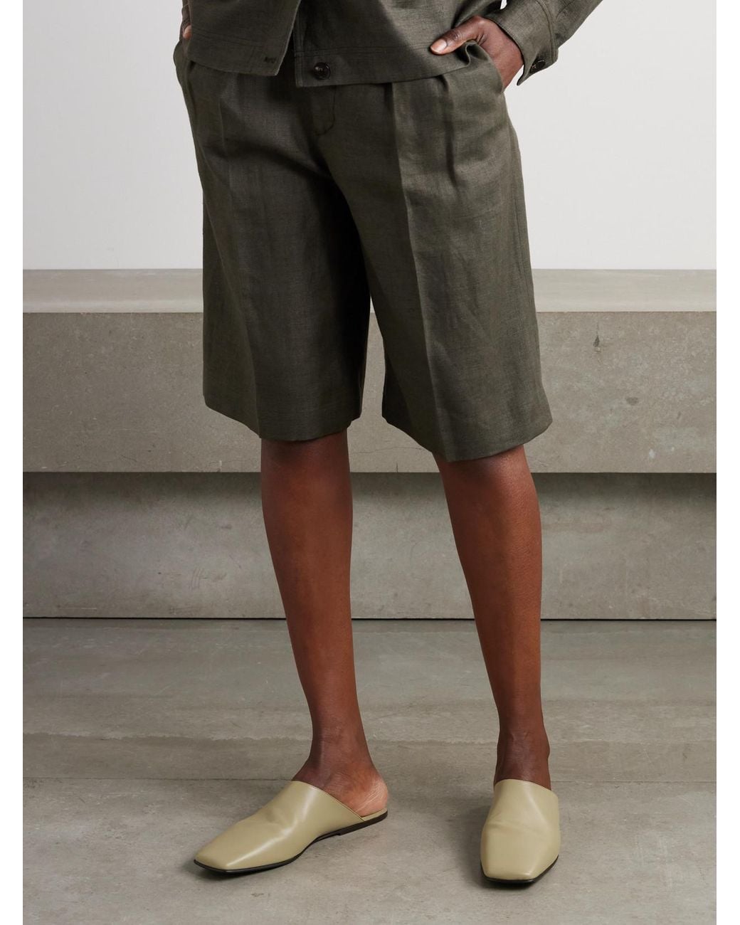Loro Piana Green Alba Leather Slippers
