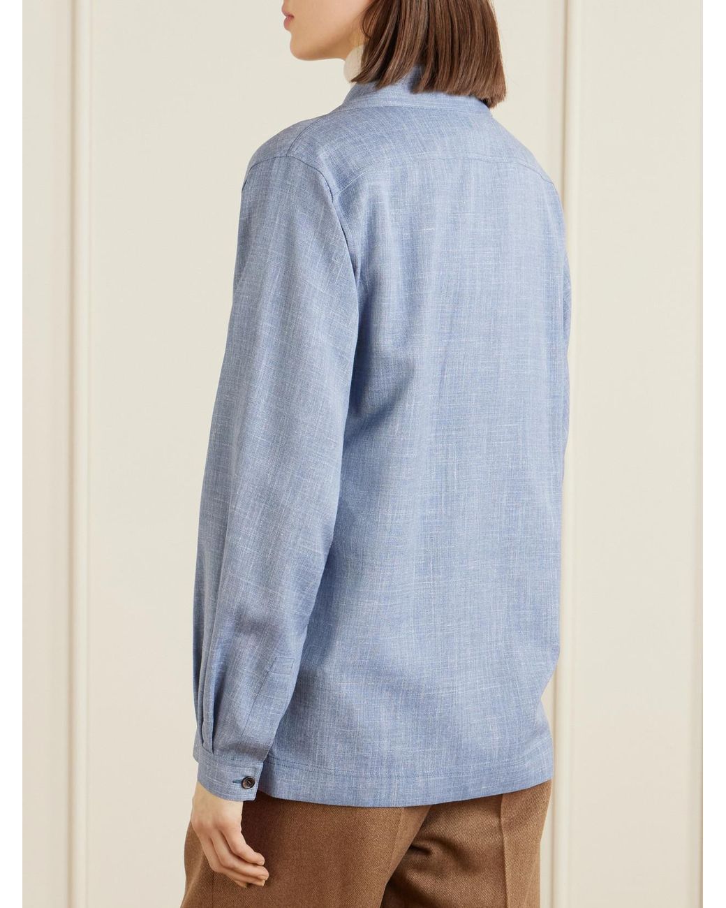 Loro Piana Blue Ida Wool, Silk And Linen-Blend Shirt