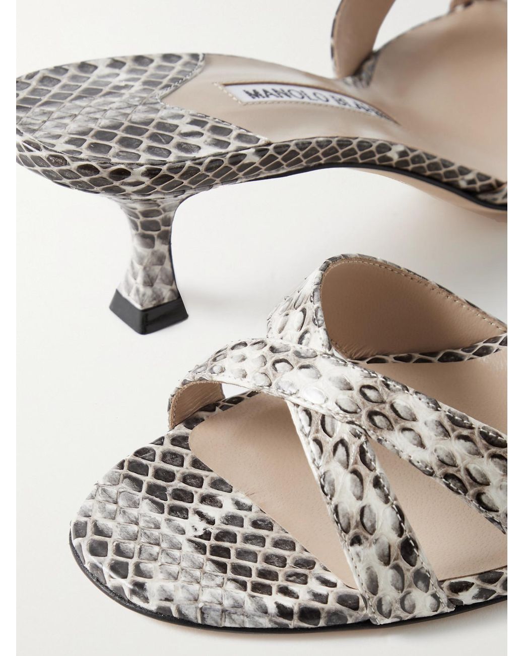 Manolo Blahnik Natural Callamu 50 Elaphe Mules