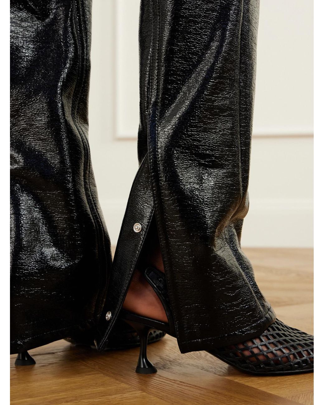 Courreges Black Cotton-Blend Vinyl Straight-Leg Pants