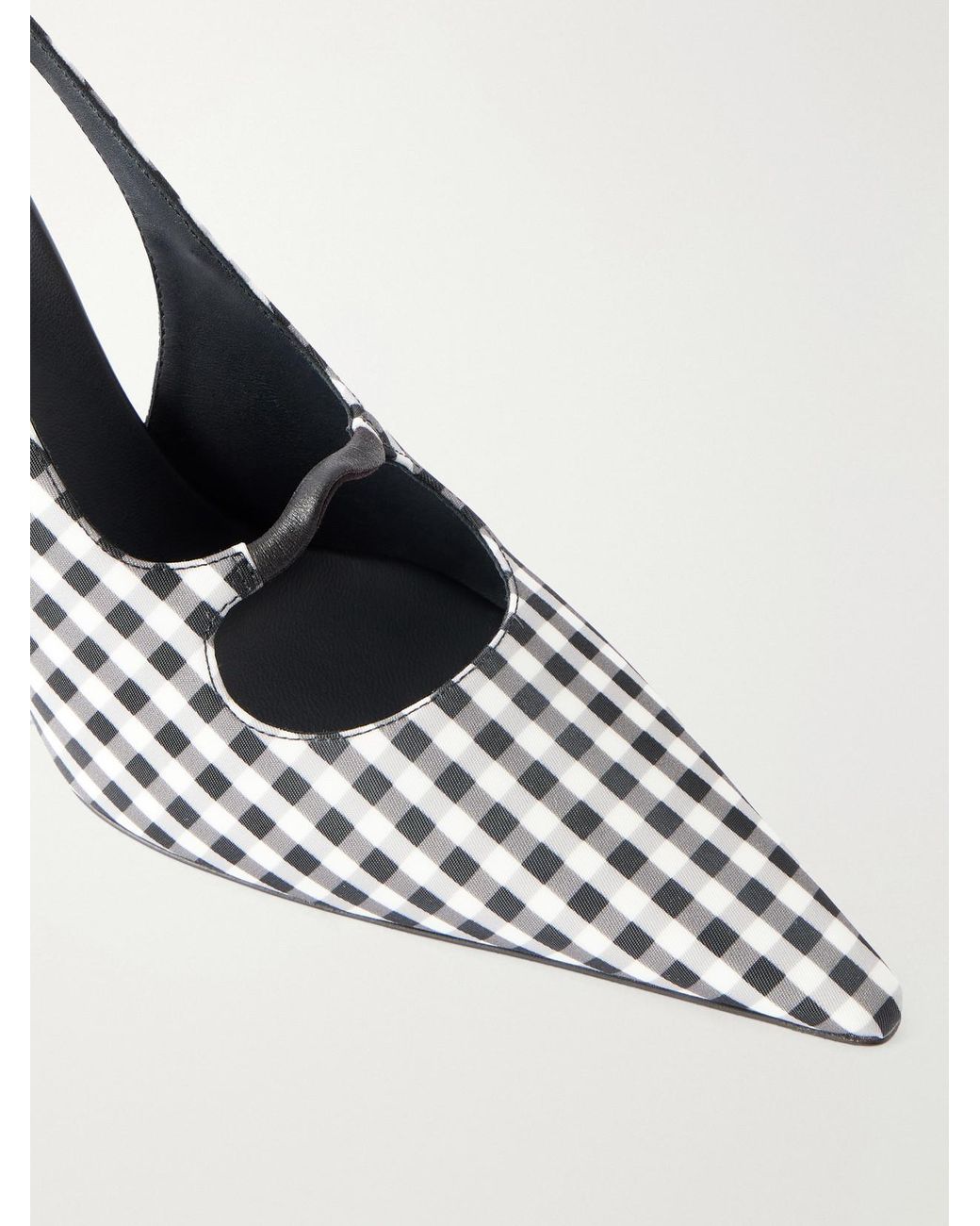 Alaïa Metallic 90 Checked Leather-Trimmed Canvas Slingback Pumps