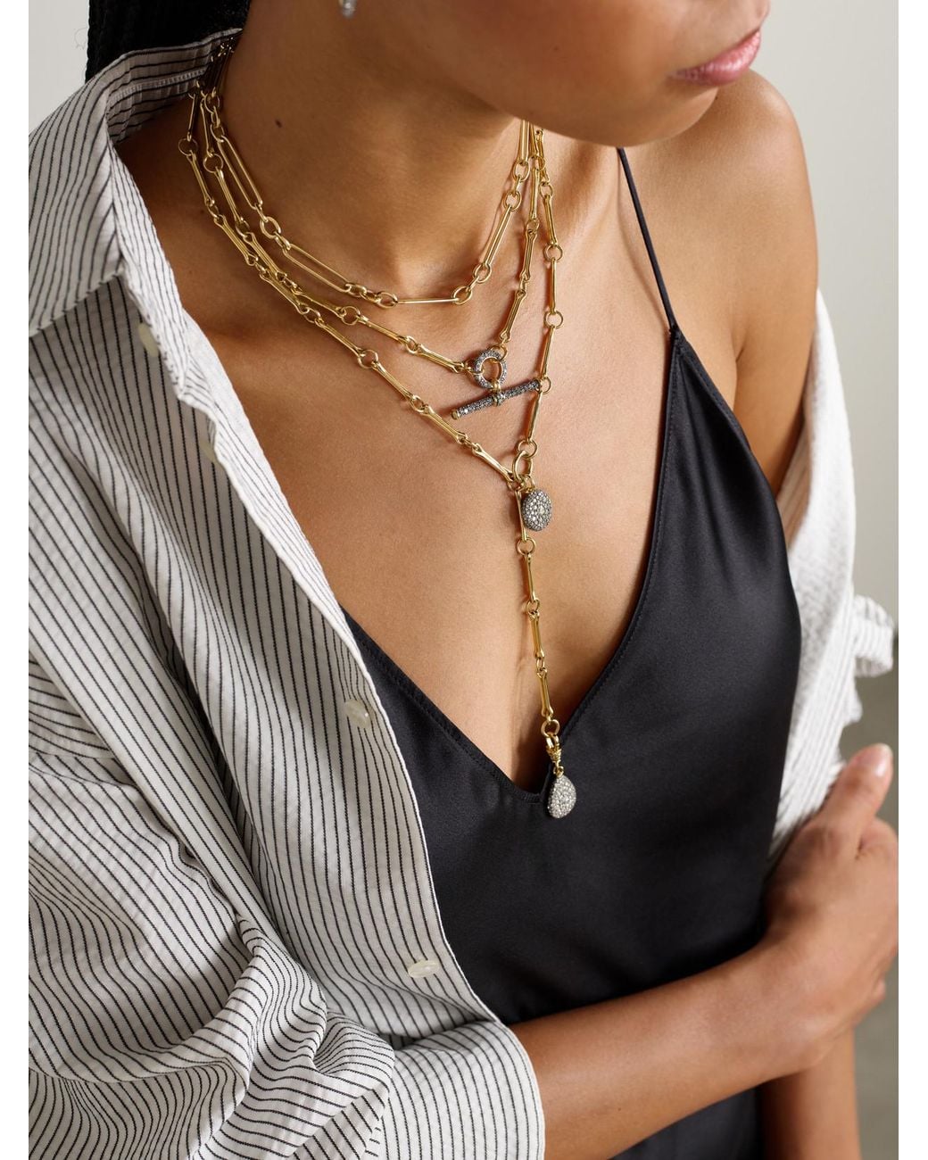 Lucy Delius Natural Show Your Bones And T-Bar Trombone Link 14-Karat, Rhodium-Plated And Diamond Necklace
