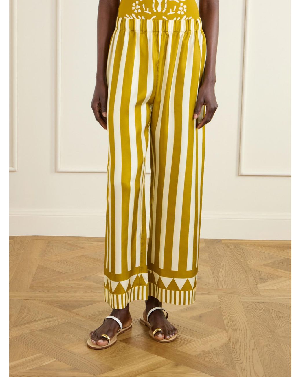 Eres Yellow Pacha Striped Silk-Twill Straight-Leg Pants