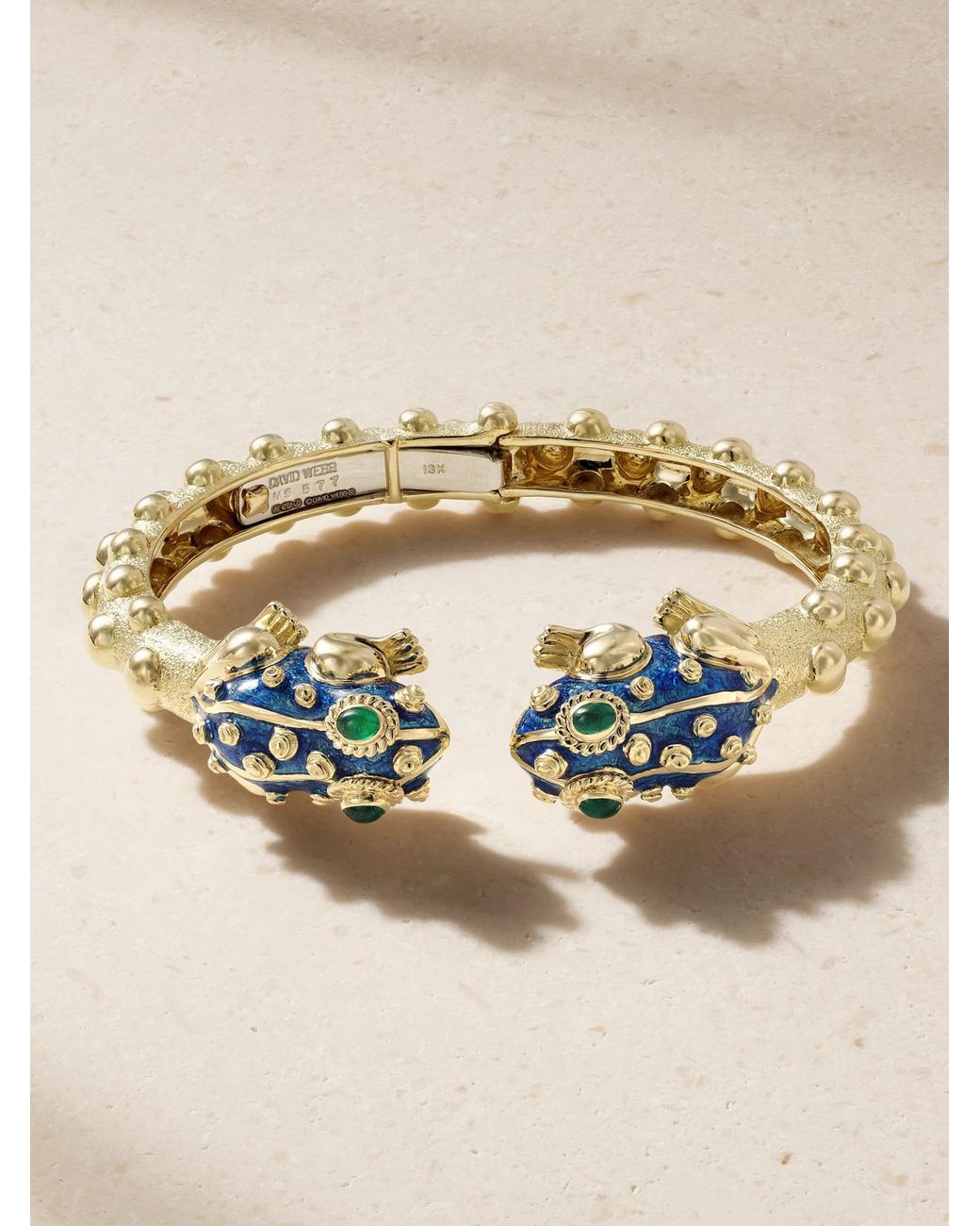 David Webb Metallic Baby Frog 18-Karat, Emerald And Enamel Bangle