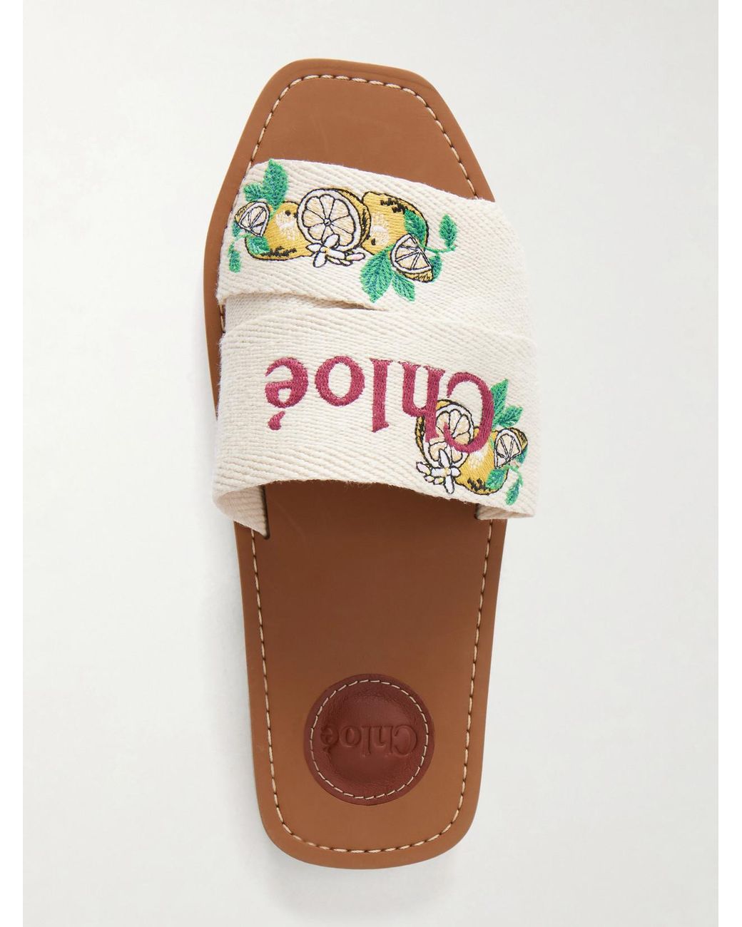 Chloé White Embroidered Linen-Trim Sandals