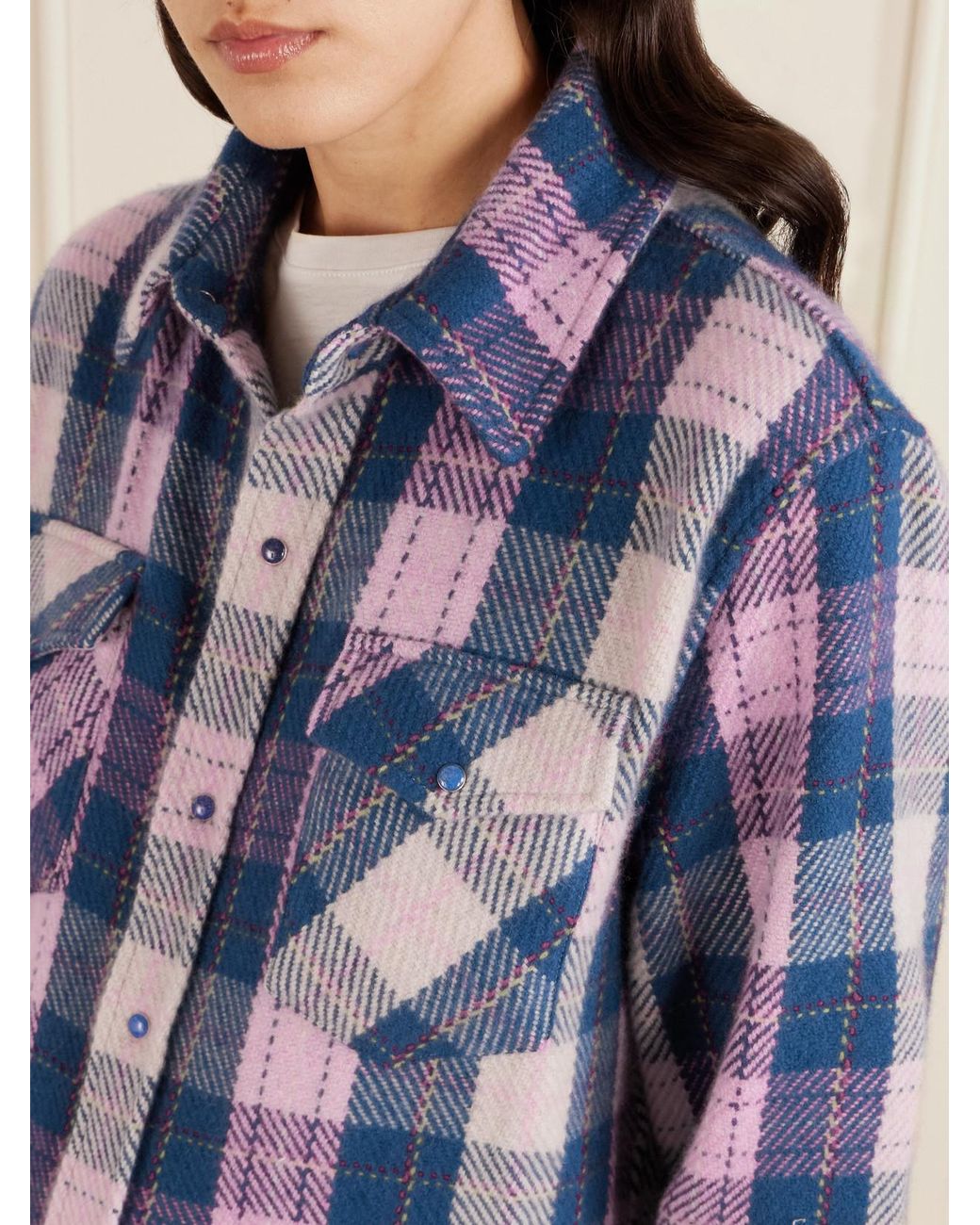 God's True Cashmere Blue Checked Cashmere Shirt
