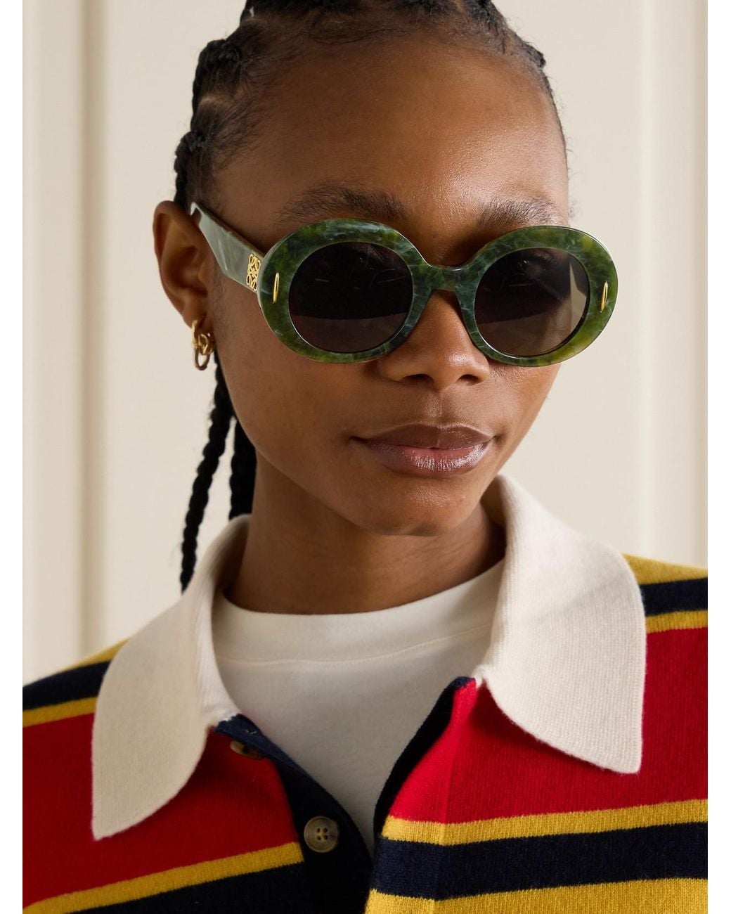 Loewe Green Round-Frame Marbled Acetate Sunglasses