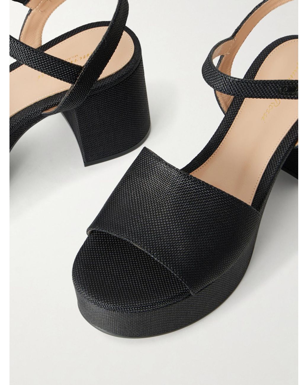 Gianvito Rossi Black Carol 35 Raffia Platform Sandals