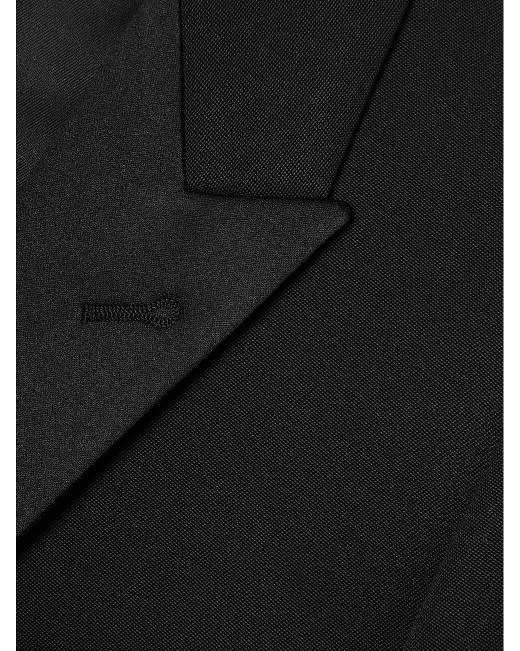 Saint Laurent Black Tube Satin-Trimmed Grain De Poudre Wool Blazer