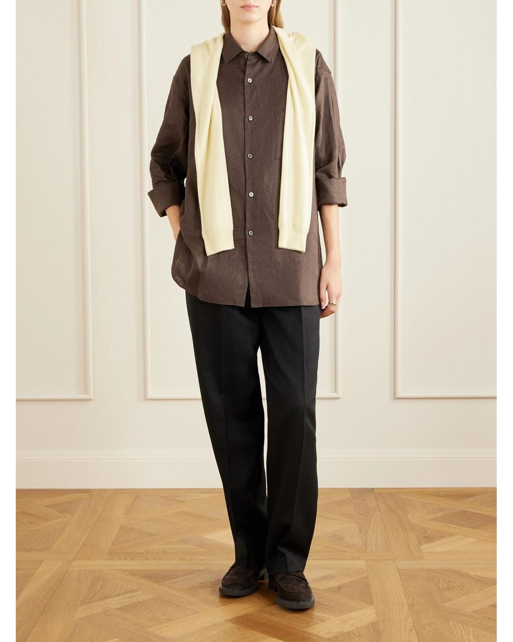 Ssstein Brown Oversized Linen Shirt