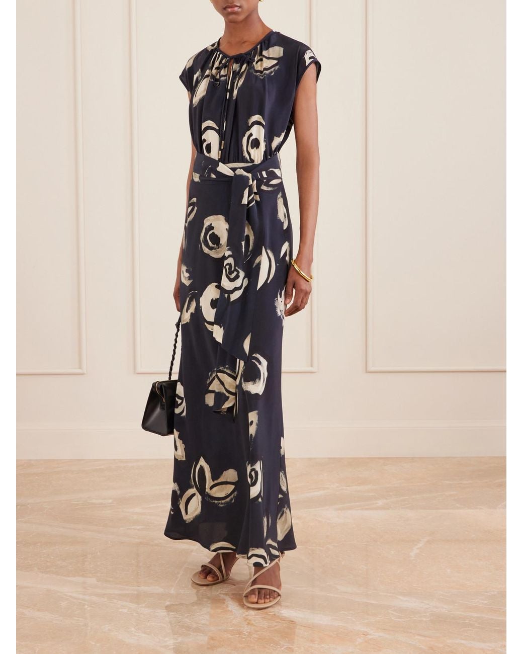 Max Mara Blue Apotema Tie-Detailed Silk-Chiffon Maxi Dress