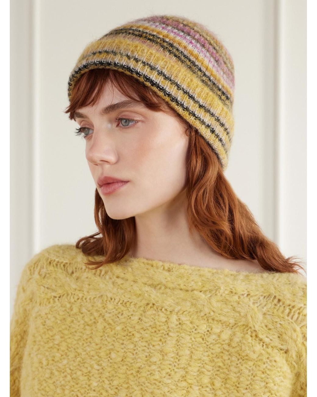 Isabel Marant Natural Morenne Striped Mohair-Blend Beanie