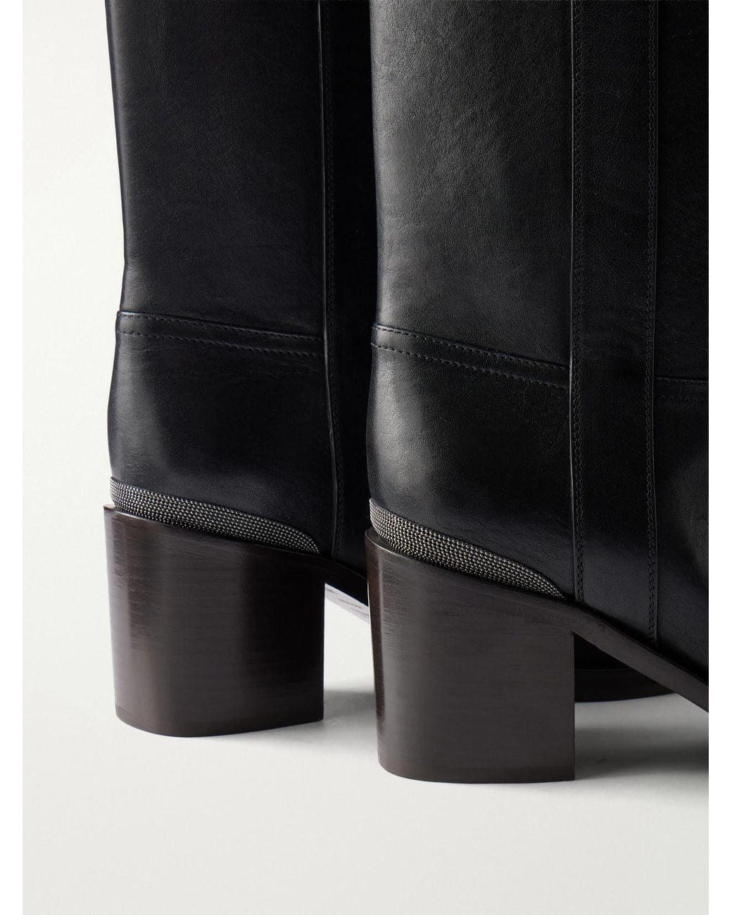 Brunello Cucinelli Black Leather Knee Boots