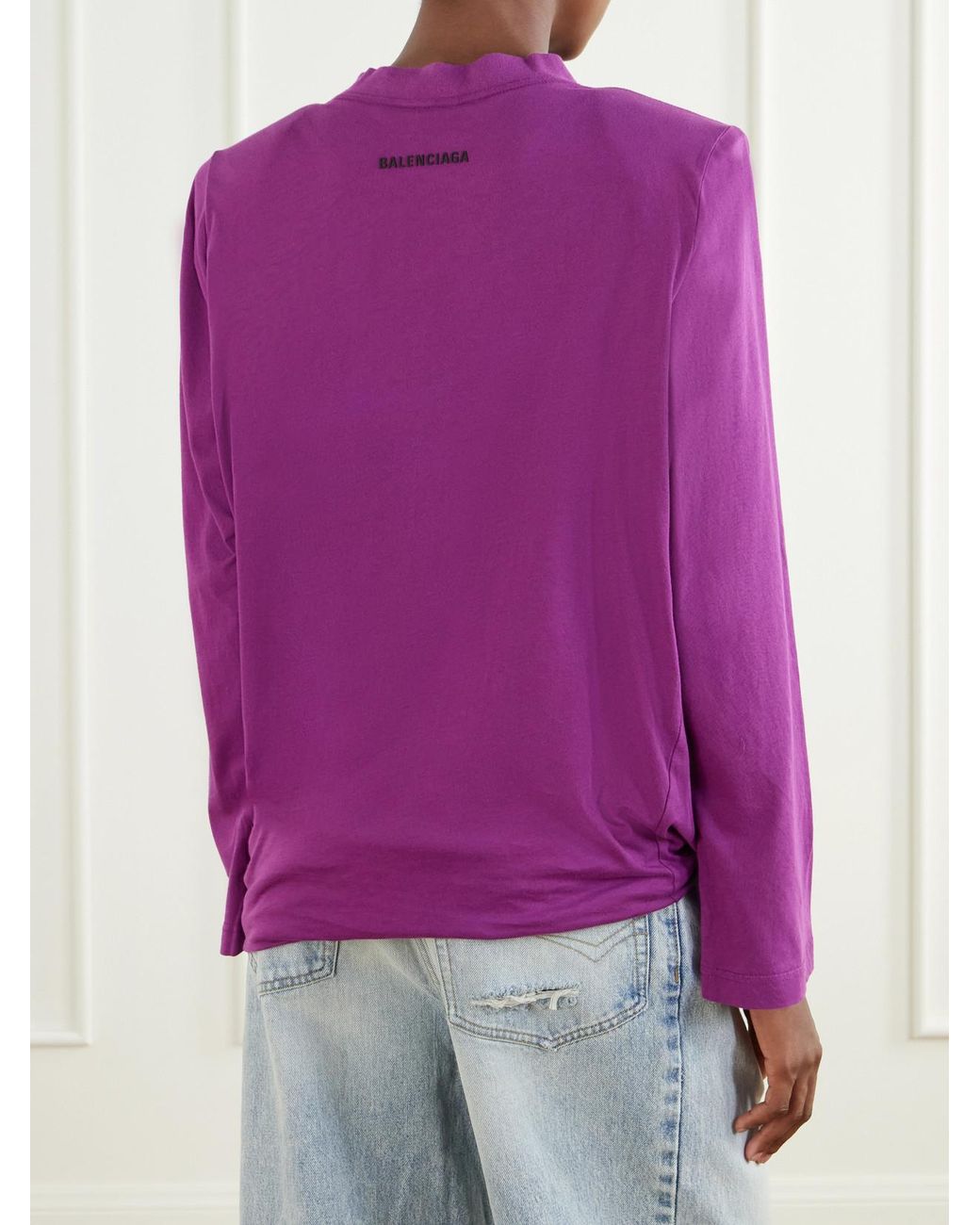 Balenciaga Purple Gathered Cotton-Jersey T-Shirt