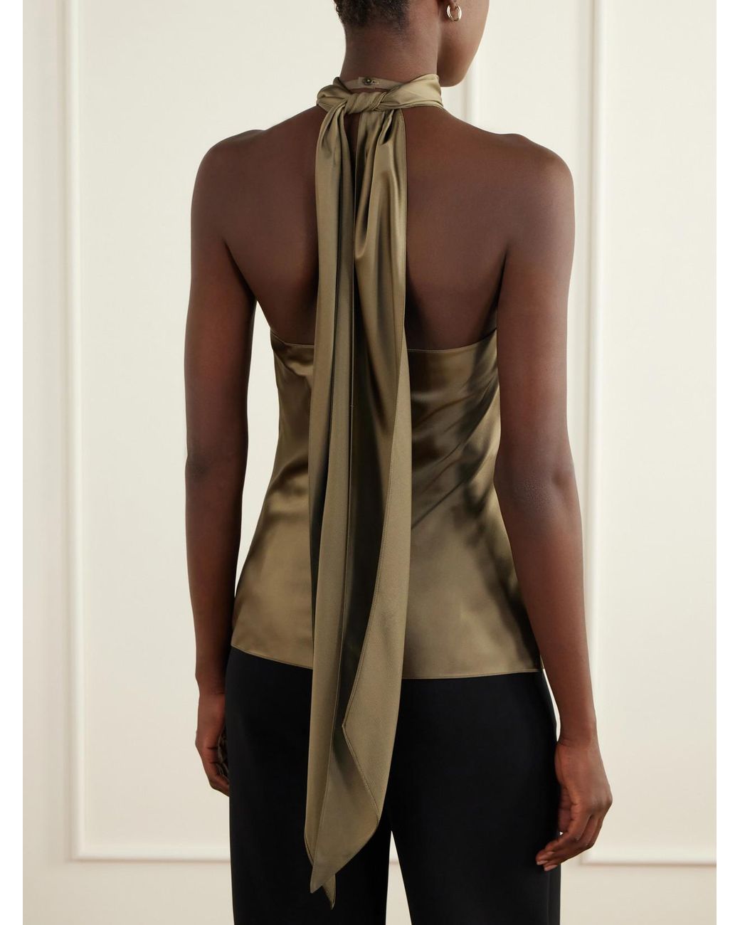 Ralph Lauren Green Chilton Satin Halterneck Top