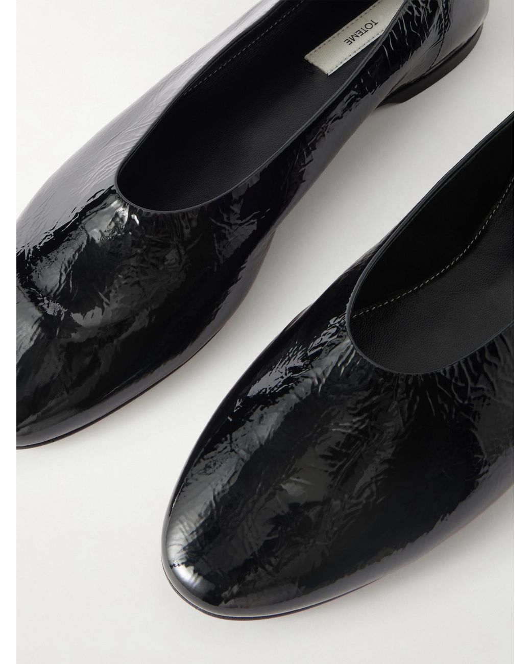 Totême White Crinkled Patent-Leather Ballet Flats