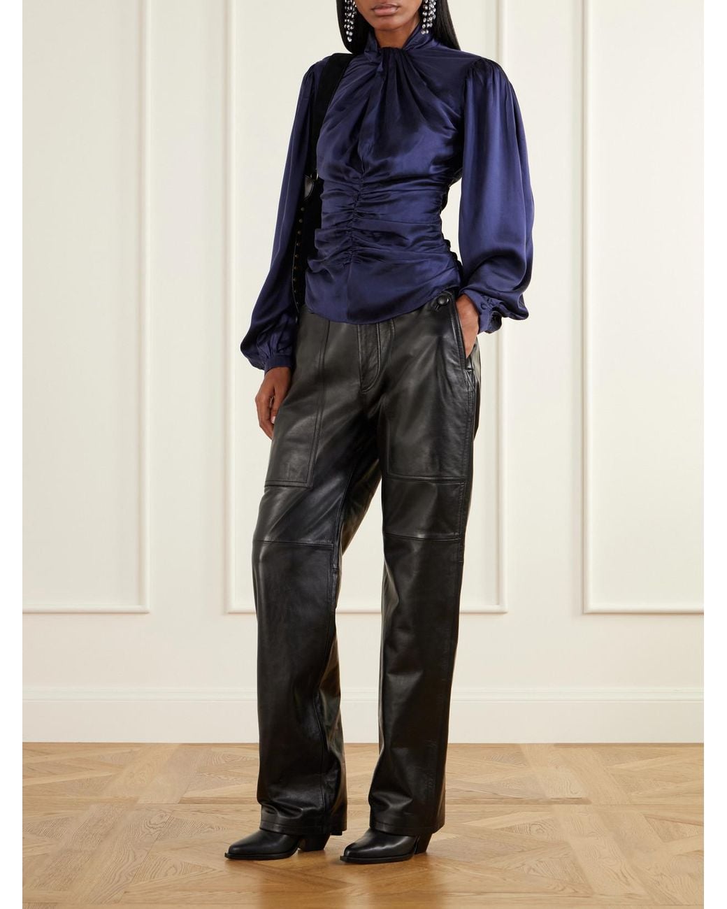Isabel Marant Blue Depsona Ruched Silk-Satin Blouse