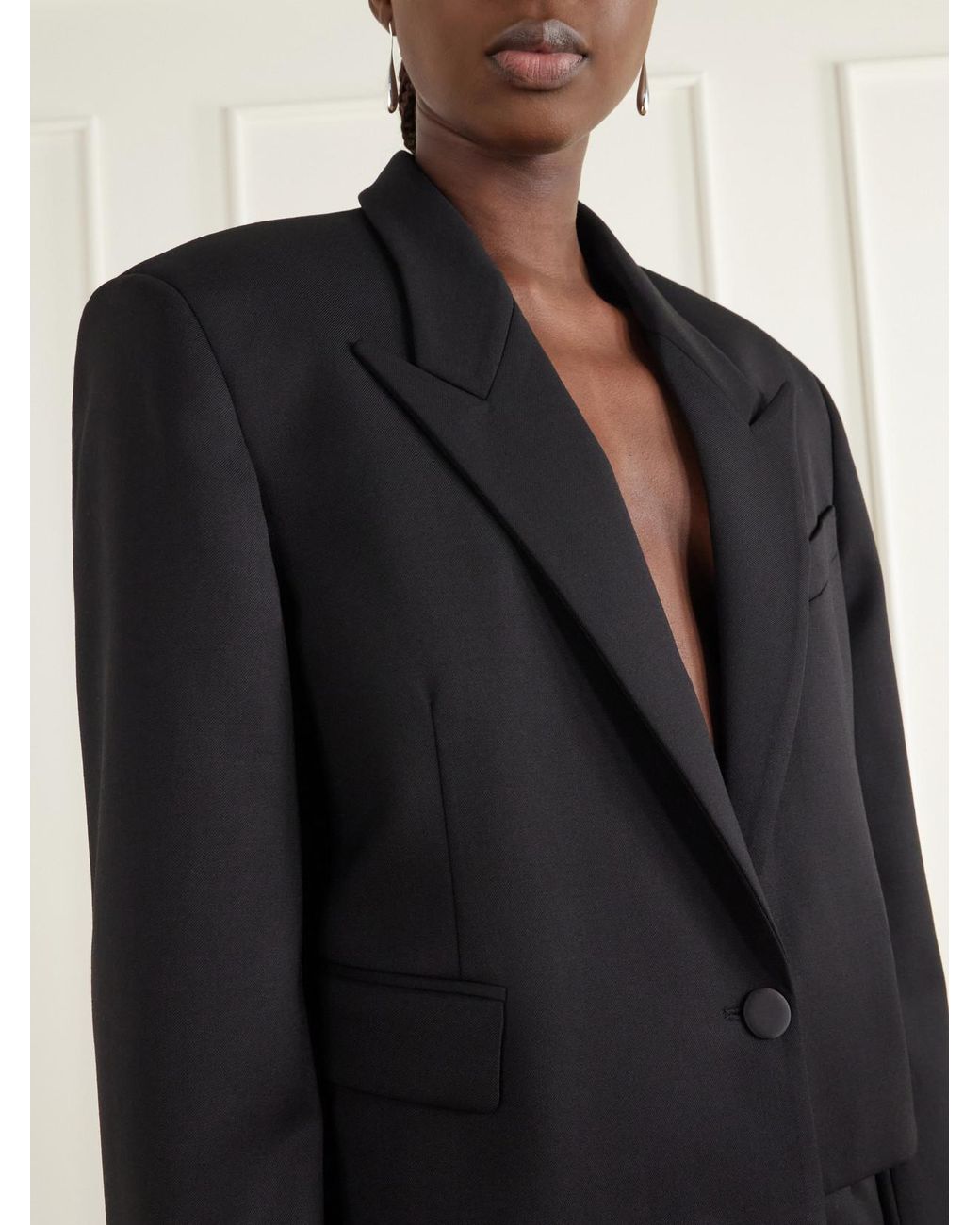 The Attico Black Cropped Darted Wool-Blend Gabardine Blazer