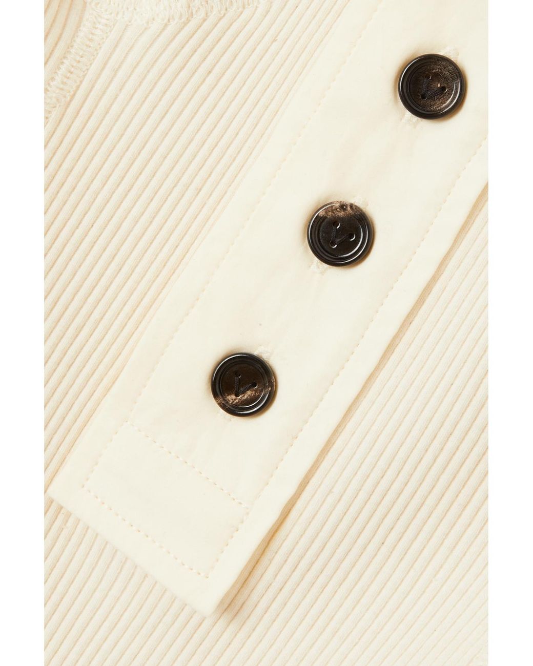 Bottega Veneta Natural Ribbed Stretch-Cotton Henley Top