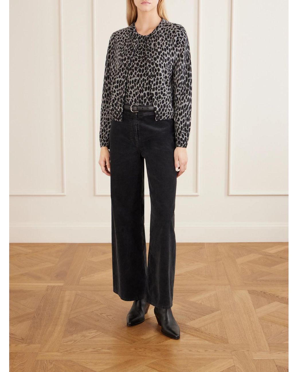 Nili Lotan Black Keelah Leopard-Jacquard Cashmere Cardigan