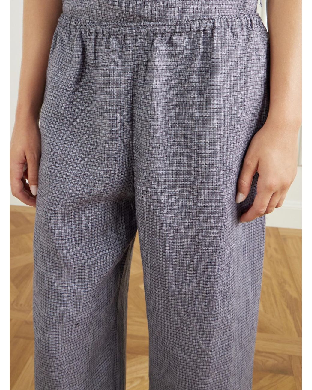 Deiji Studios Gray Ease Checked Linen Straight-Leg Pants