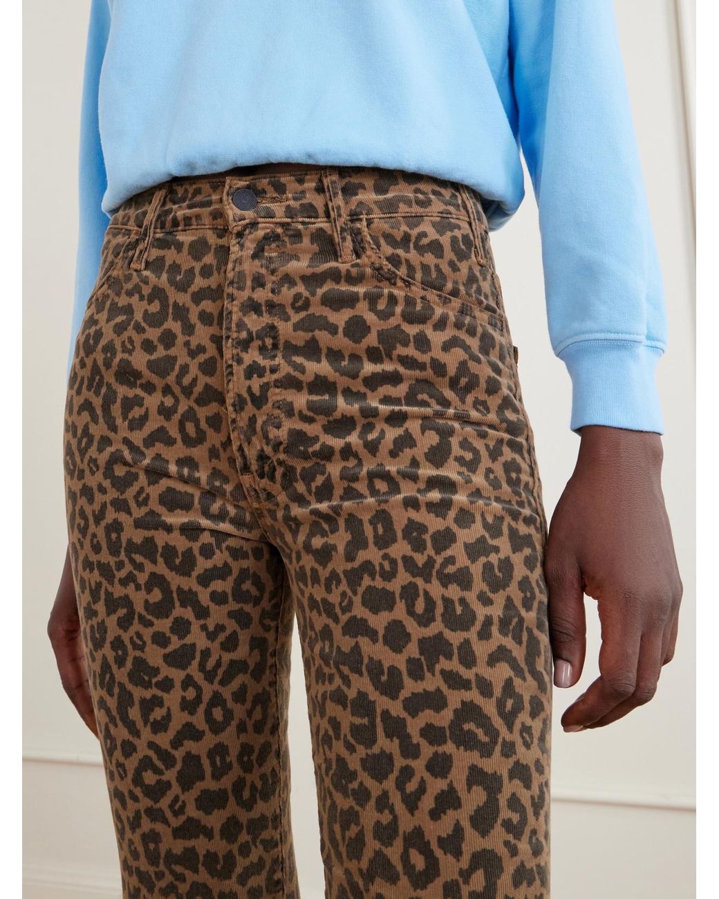 Mother Natural The Hustler Flood Leopard-Print Cotton-Blend Corduroy High-Rise Flared Pants