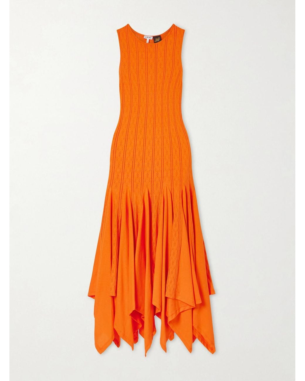 Loewe Orange Paula's Ibiza Pointelle-Knit Cotton-Jersey Midi Dress