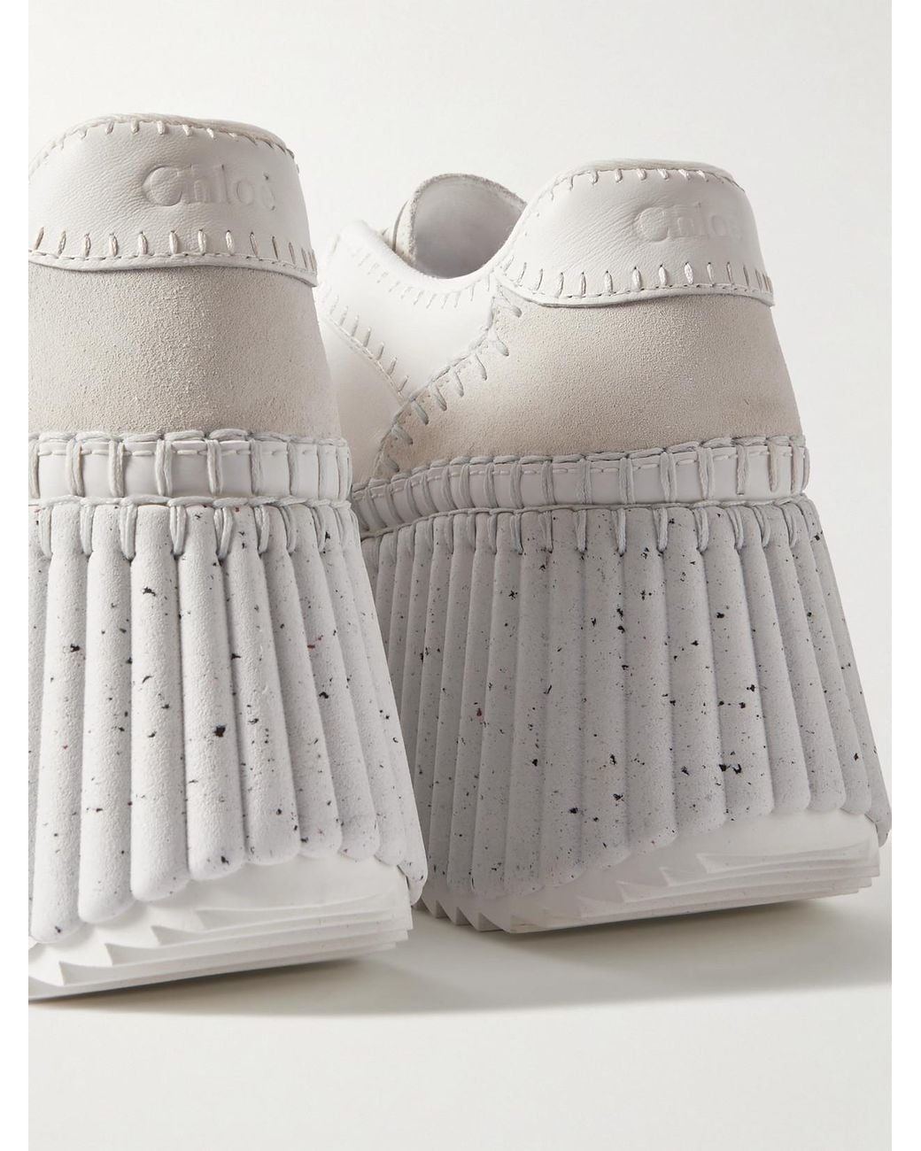Chloé Natural Nama Suede-Trimmed Leather Platform Sneakers