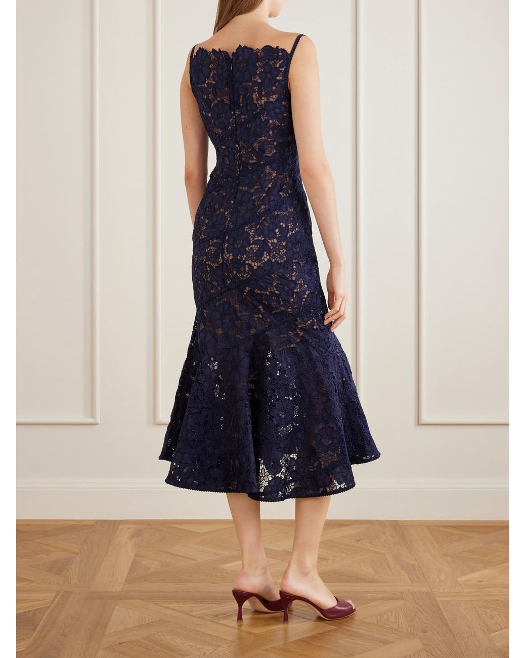 Self-Portrait Blue Scalloped Lace Midi Dress